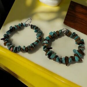 Vintage Turquoise Howlite Southwestern Boho Cowgirl Western Rodeo Hoop Earrings